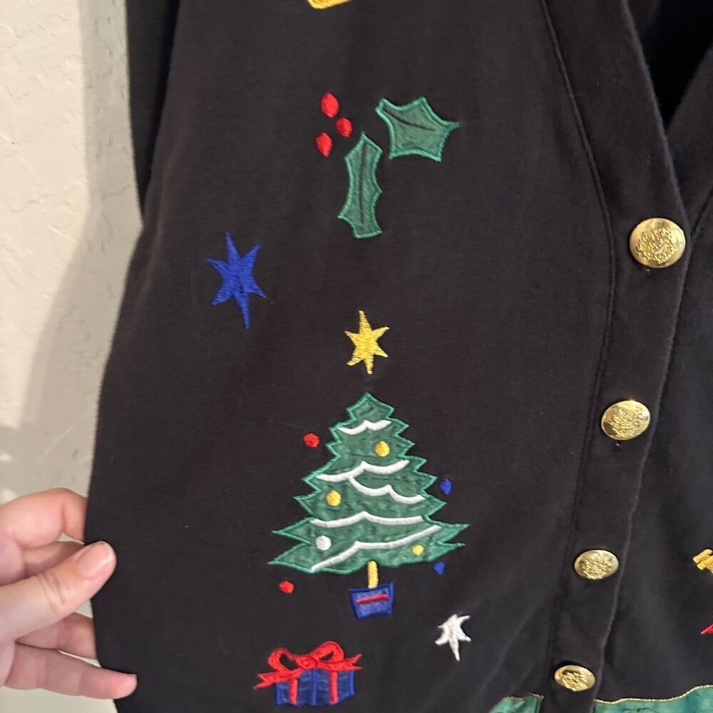 Y Westbound Black Vintage Embroidered Cotton Grandma Angel Christmas Sweater - Picture 5 of 9